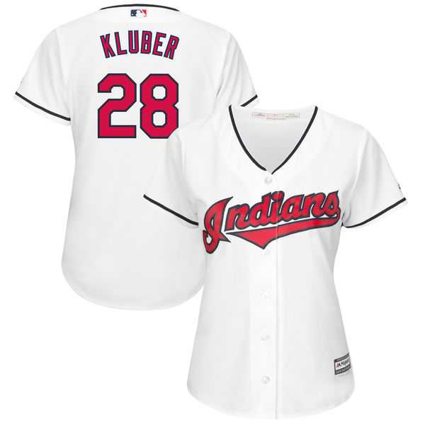 Women's Cleveland Indians #28 Corey Kluber Majestic White Home Cool Base Jersey