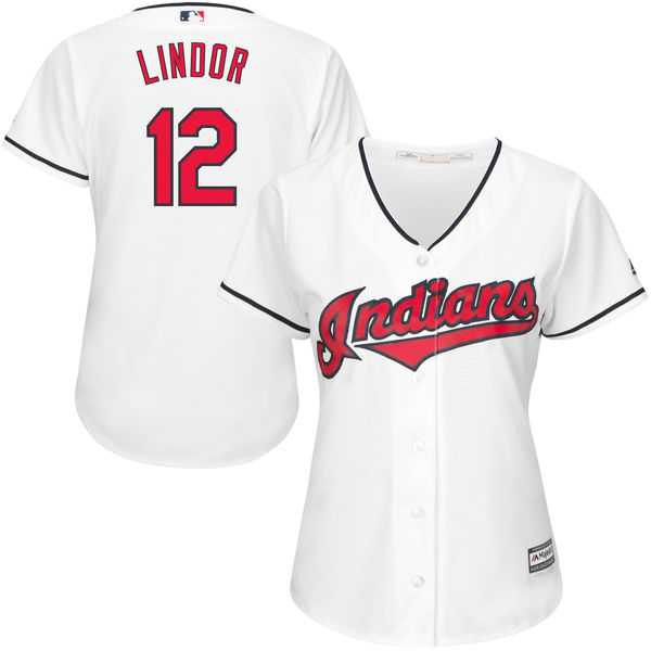 Women's Cleveland Indians #12 Francisco Lindor Majestic White Cool Base Jersey