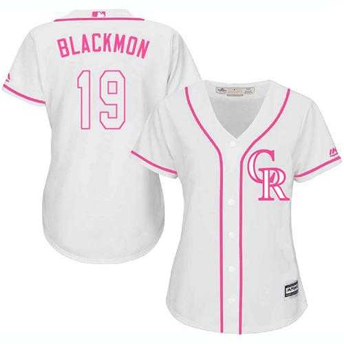 Women's Colorado Rockies #19 Charlie Blackmon White Pink Fashion Stitched MLB Jersey