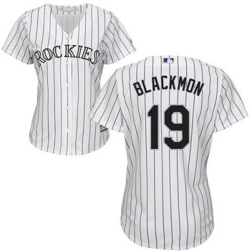 Women's Colorado Rockies #19 Charlie Blackmon White Strip Home Stitched MLB Jersey