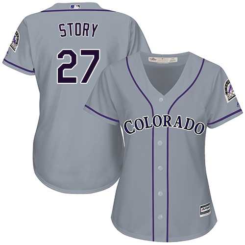 Women's Colorado Rockies #27 Trevor Story Grey Road Stitched MLB Jersey