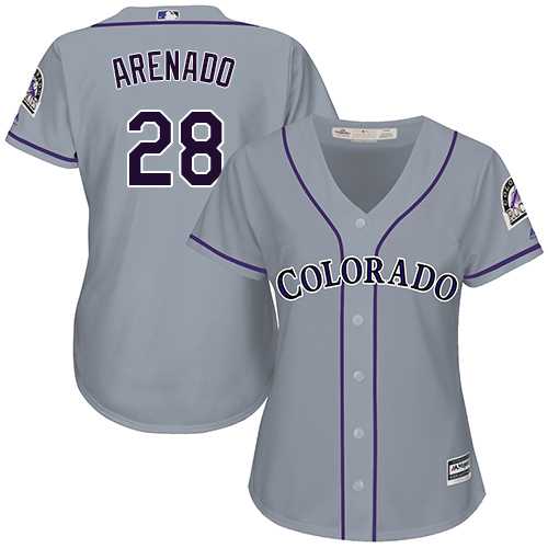 Women's Colorado Rockies #28 Nolan Arenado Grey Road Stitched MLB Jersey