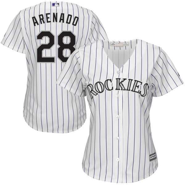 Women's Colorado Rockies #28 Nolan Arenado Majestic White Purple Home Cool Base Jersey Women's Colorado Rockies #28 Nolan Arenado Majestic White Purple Home Cool Base Jersey