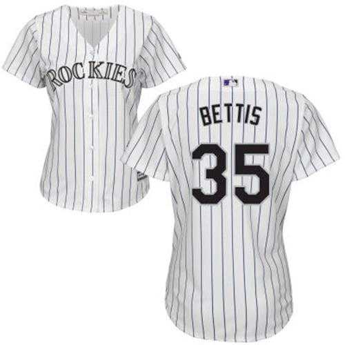 Women's Colorado Rockies #35 Chad Bettis White Strip Home Stitched MLB Jersey