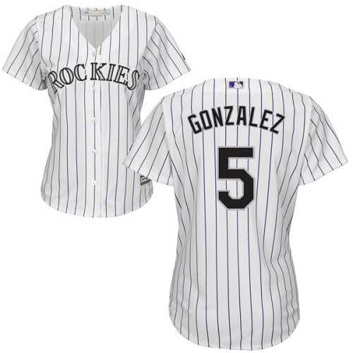 Women's Colorado Rockies #5 Carlos Gonzalez White Strip Home Stitched MLB Jersey