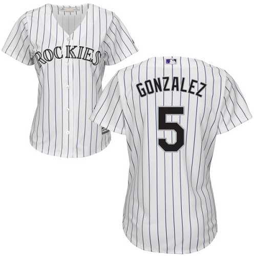 Women's Colorado Rockies #5 Carlos Gonzalez White Strip Home Stitched MLB Jersey Women's Colorado Rockies #5 Carlos Gonzalez White Strip Home Stitched MLB Jersey