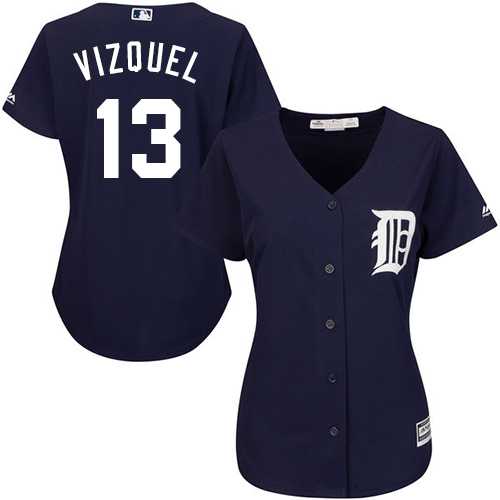 Women's Detroit Tigers #13 Omar Vizquel Navy Blue Alternate Stitched MLB Jersey