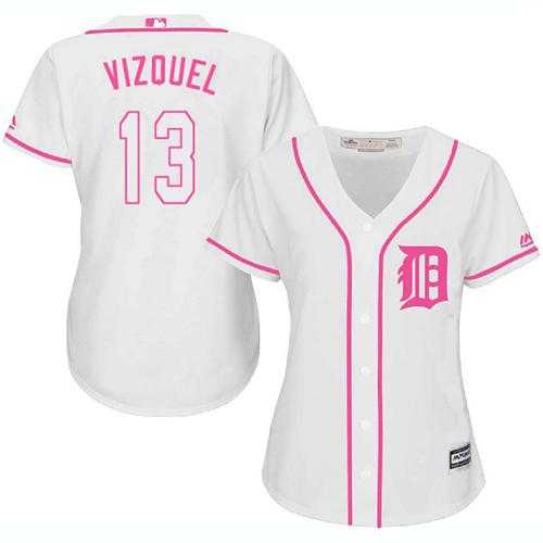 Women's Detroit Tigers #13 Omar Vizquel White Pink Fashion Stitched MLB Jersey