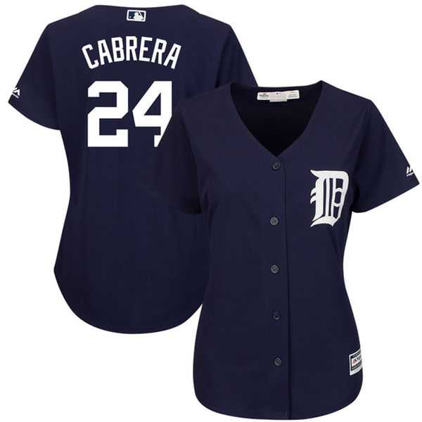 Women's Detroit Tigers #24 Miguel Cabrera Majestic Fashion Navy Cool Base Jersey