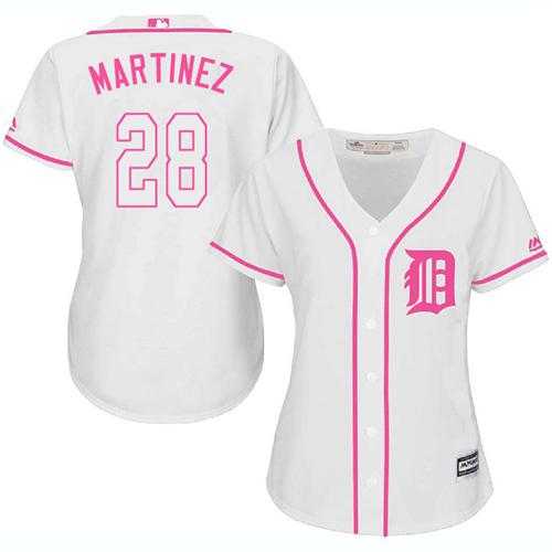 Women's Detroit Tigers #28 J. D. Martinez White Pink Fashion Stitched MLB Jersey