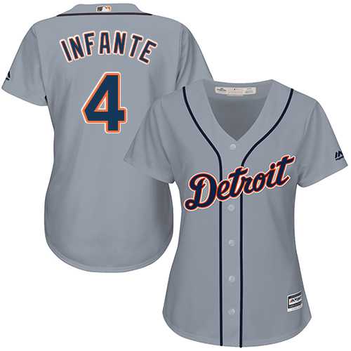 Women's Detroit Tigers #4 Omar Infante Grey Road Stitched MLB Jersey