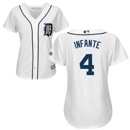 Women's Detroit Tigers #4 Omar Infante White Home Stitched MLB Jersey