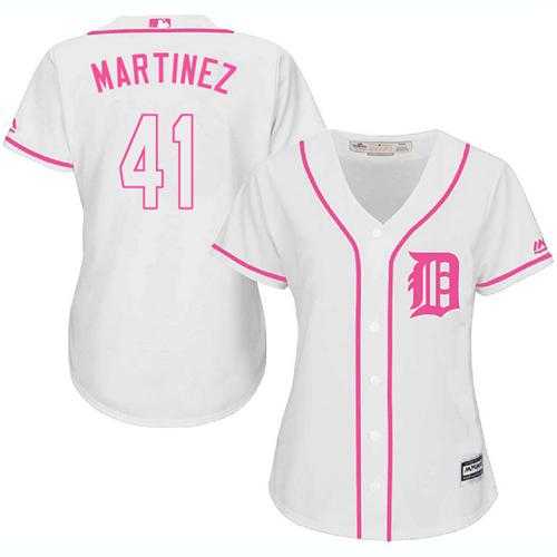 Women's Detroit Tigers #41 Victor Martinez White Pink Fashion Stitched MLB Jersey