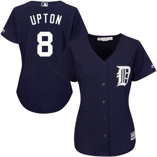 Women's Detroit Tigers #8 Justin Upton Navy Blue Alternate Stitched MLB Jersey