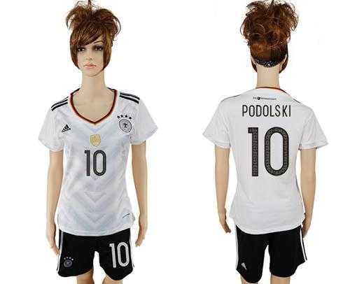 Women's Germany #10 Podolski White Home Soccer Country Jersey