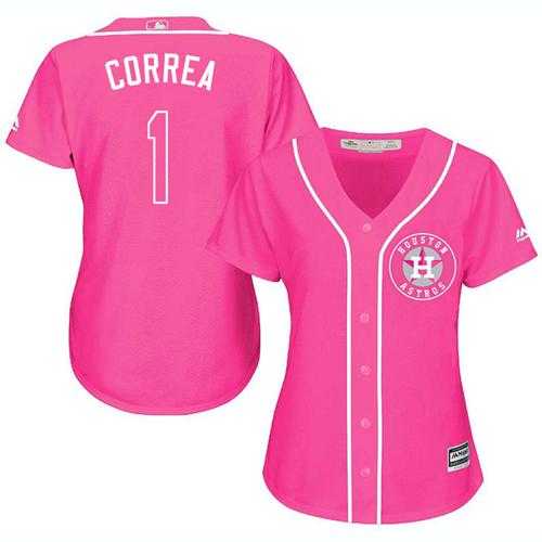 Women's Houston Astros #1 Carlos Correa Pink Fashion Stitched MLB Jersey