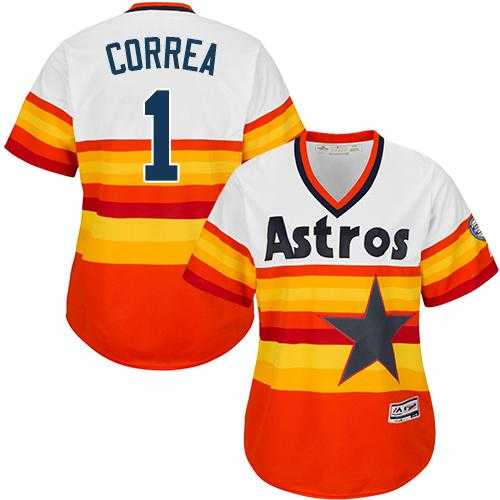 Women's Houston Astros #1 Carlos Correa White Orange Alternate Cooperstown Stitched MLB Jersey