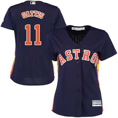 Women's Houston Astros #11 Evan Gattis Navy Blue Alternate Stitched MLB Jersey