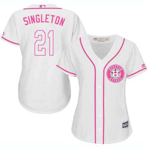 Women's Houston Astros #21 Jon Singleton White Pink Fashion Stitched MLB Jersey