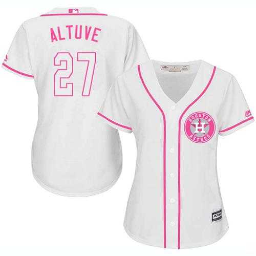 Women's Houston Astros #27 Jose Altuve White Pink Fashion Stitched MLB Jersey