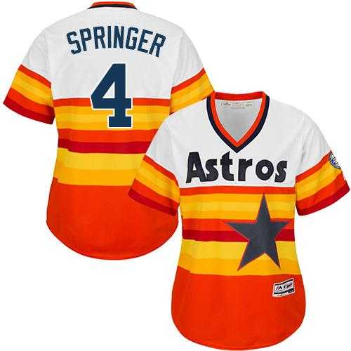 Women's Houston Astros #4 George Springer White Orange Alternate Cooperstown Stitched MLB Jersey