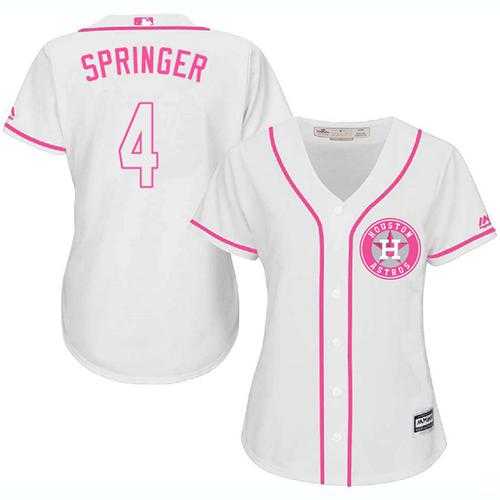 Women's Houston Astros #4 George Springer White Pink Fashion Stitched MLB Jersey