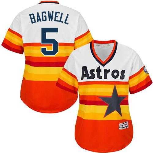 Women's Houston Astros #5 Jeff Bagwell White Orange Alternate Cooperstown Stitched MLB Jersey