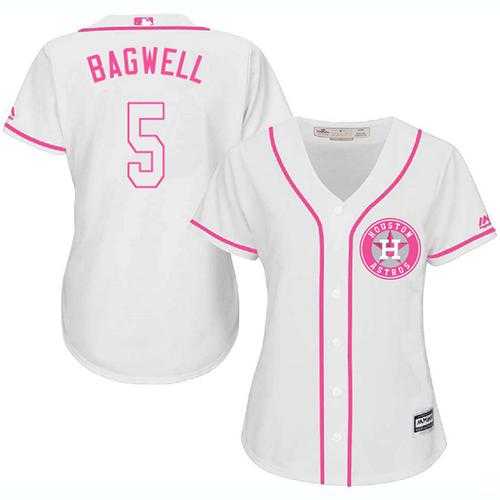 Women's Houston Astros #5 Jeff Bagwell White Pink Fashion Stitched MLB Jersey