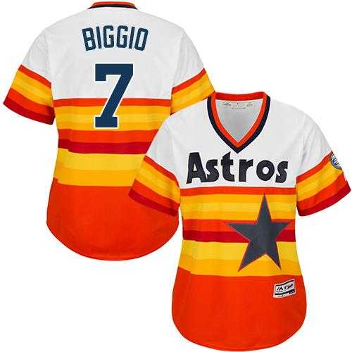 Women's Houston Astros #7 Craig Biggio White Orange Alternate Cooperstown Stitched MLB Jersey