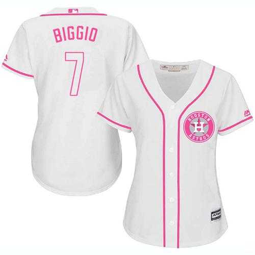Women's Houston Astros #7 Craig Biggio White Pink Fashion Stitched MLB Jersey