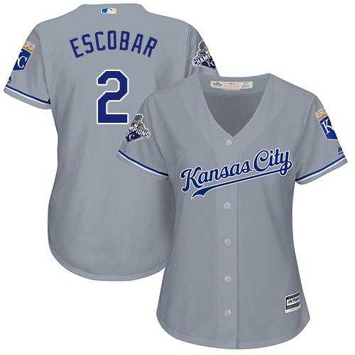Women's Kansas City Royals #2 Alcides Escobar Grey Road Stitched MLB Jersey