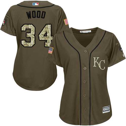 Women's Kansas City Royals #34 Travis Wood Green Salute to Service Stitched MLB Jersey