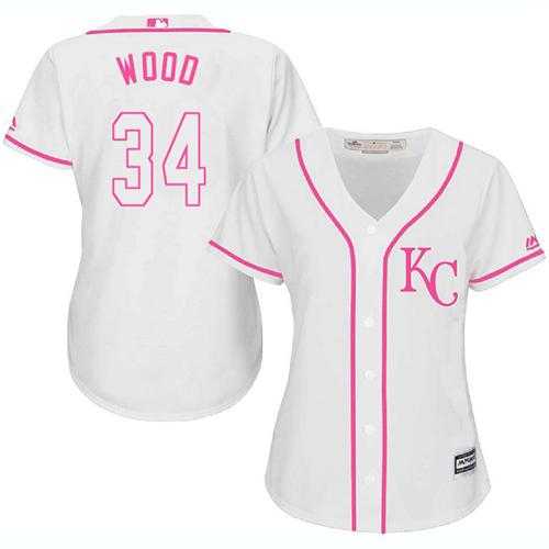 Women's Kansas City Royals #34 Travis Wood White Pink Fashion Stitched MLB Jersey