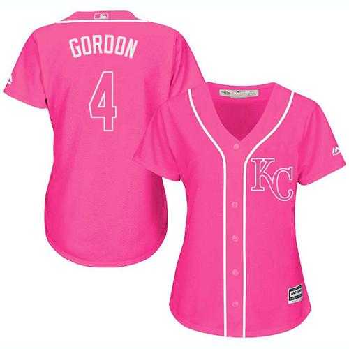 Women's Kansas City Royals #4 Alex Gordon Pink Fashion Stitched MLB Jersey