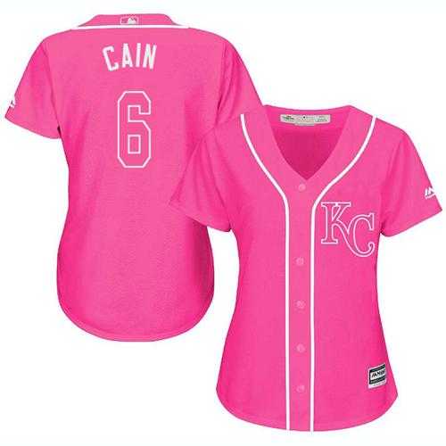 Women's Kansas City Royals #6 Lorenzo Cain Pink Fashion Stitched MLB Jersey