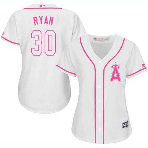 Women's Los Angeles Angels Of Anaheim #30 Nolan Ryan White Pink Fashion Stitched MLB Jersey