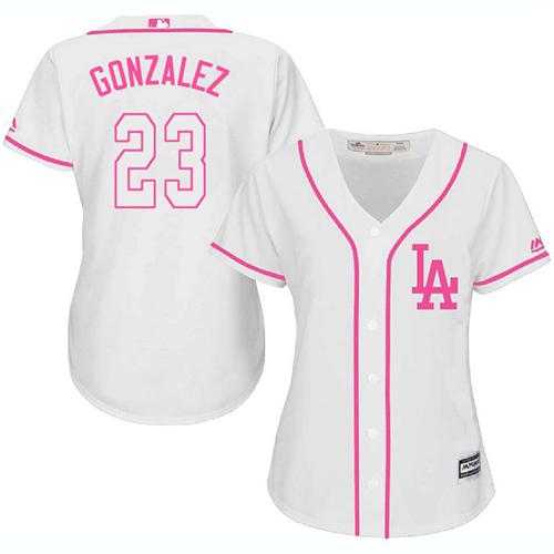 Women's Los Angeles Dodgers #23 Adrian Gonzalez White Pink Fashion Stitched MLB Jersey