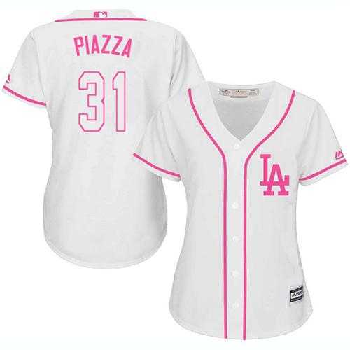 Women's Los Angeles Dodgers #31 Mike Piazza White Pink Fashion Stitched MLB Jersey