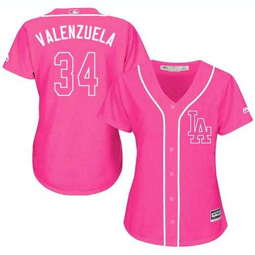 Women's Los Angeles Dodgers #34 Fernando Valenzuela Pink Fashion Stitched MLB Jersey