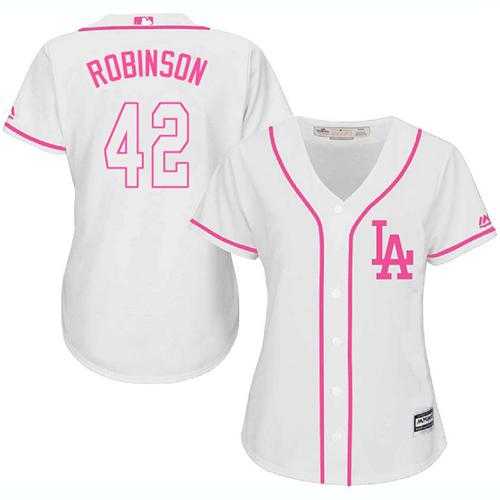 Women's Los Angeles Dodgers #42 Jackie Robinson White Pink Fashion Stitched MLB Jersey