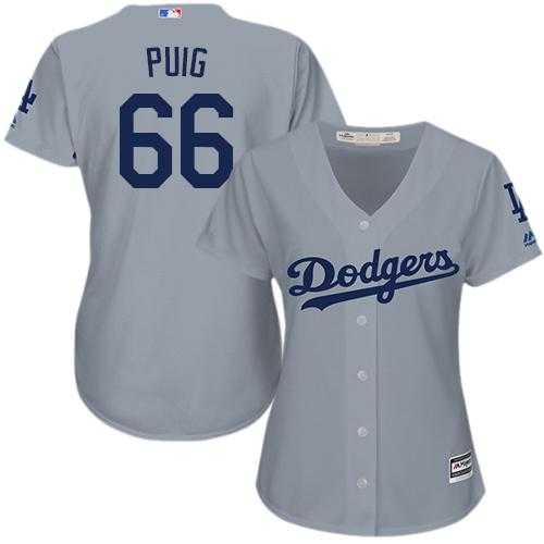 Women's Los Angeles Dodgers #66 Yasiel Puig Grey Alternate Road Stitched MLB Jersey