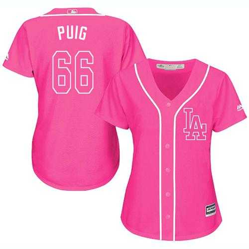 Women's Los Angeles Dodgers #66 Yasiel Puig Pink Fashion Stitched MLB Jersey