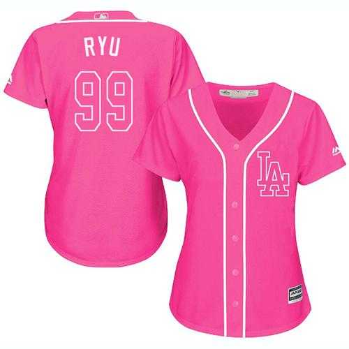 Women's Los Angeles Dodgers #99 Hyun-Jin Ryu Pink Fashion Stitched MLB Jersey