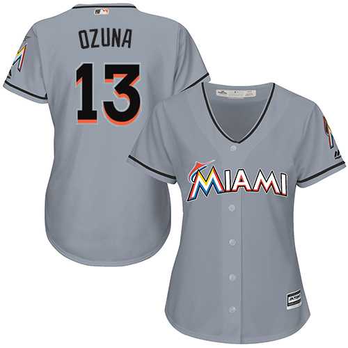 Women's Miami Marlins #13 Marcell Ozuna Grey Road Stitched MLB Jersey