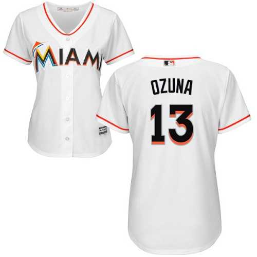 Women's Miami Marlins #13 Marcell Ozuna White Home Stitched MLB Jersey