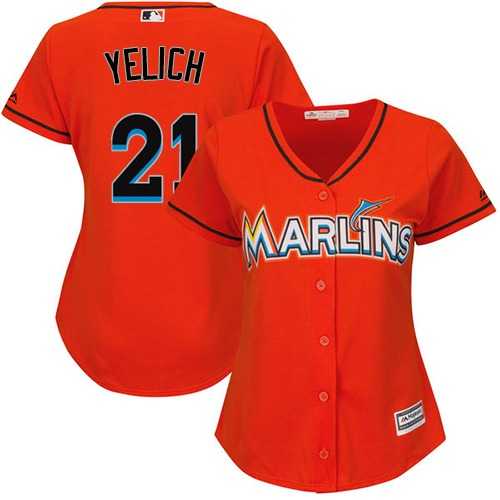 Women's Miami Marlins #21 Christian Yelich Orange Alternate Stitched MLB Jersey