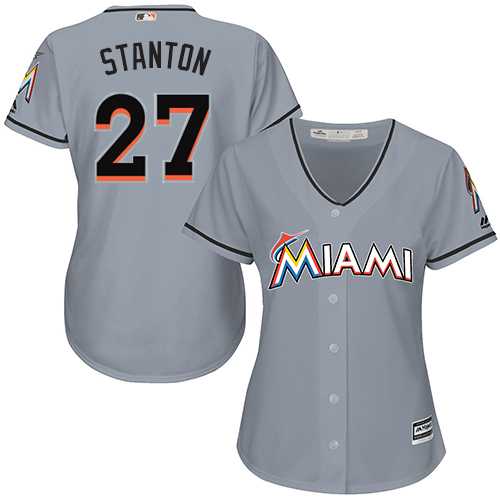 Women's Miami Marlins #27 Giancarlo Stanton Grey Road Stitched MLB Jersey Women's Miami Marlins #27 Giancarlo Stanton Grey Road Stitched MLB Jersey