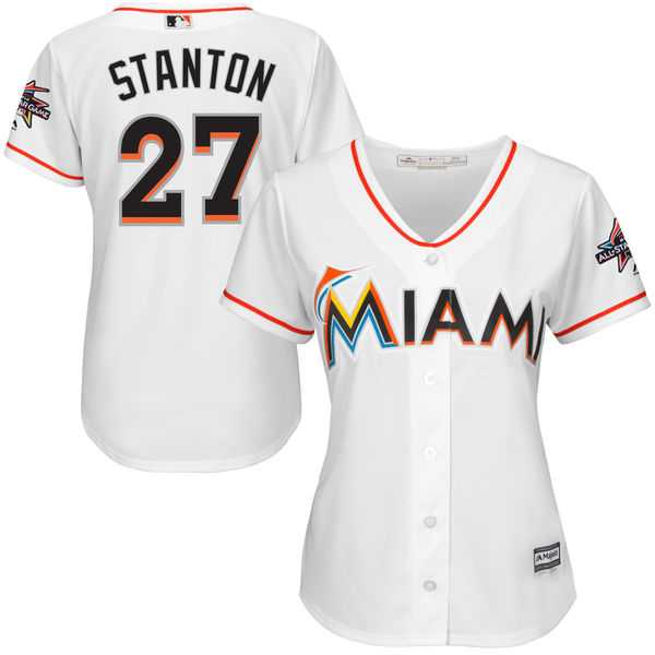 Women's Miami Marlins #27 Giancarlo Stanton Majestic Home White 2017 All-Star Game Cool Base Jersey with Patch