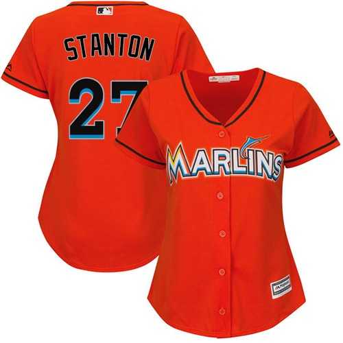 Women's Miami Marlins #27 Giancarlo Stanton Orange Alternate Stitched MLB Jersey