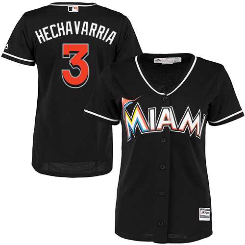 Women's Miami Marlins #3 Adeiny Hechavarria Black Alternate Stitched MLB Jersey